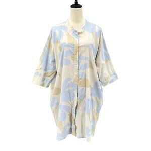 Masai NWT Iosetta Cash Blue Tan Floral Button Oversized Collarless Shirt Dress